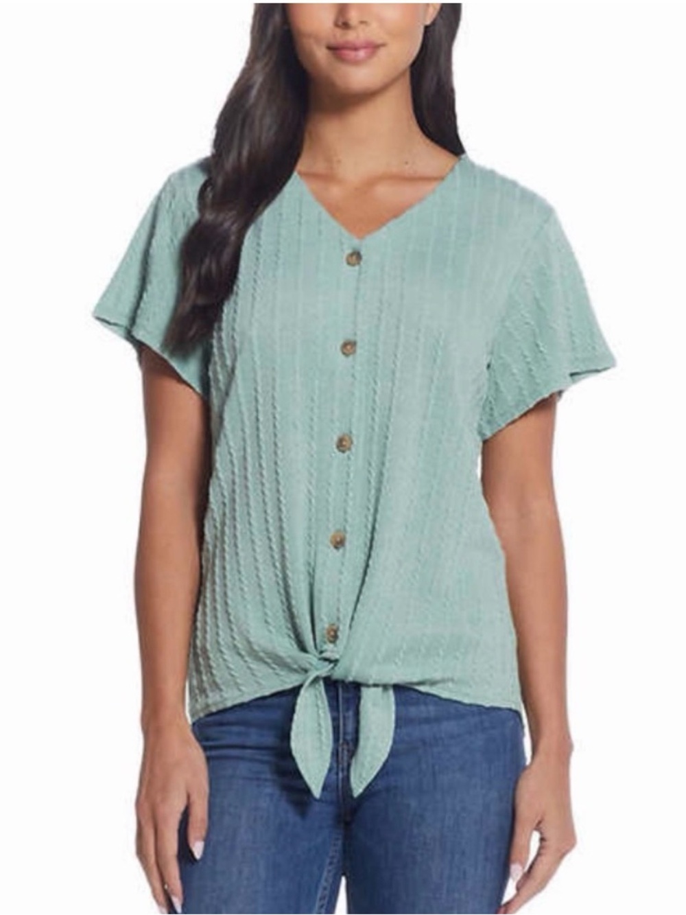 Weatherproof Vintage Front Tie Ladies Top